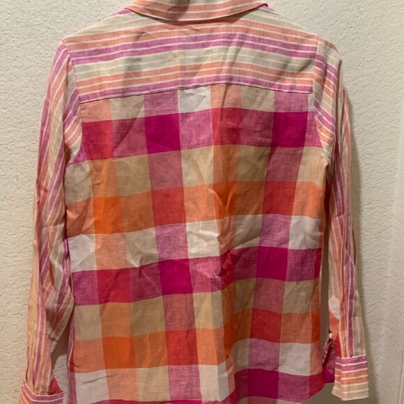 Foxcroft Linen Button Down Shirt LS Spring Easter Striped Relaxed Fit Size 2 - Picture 4 of 8